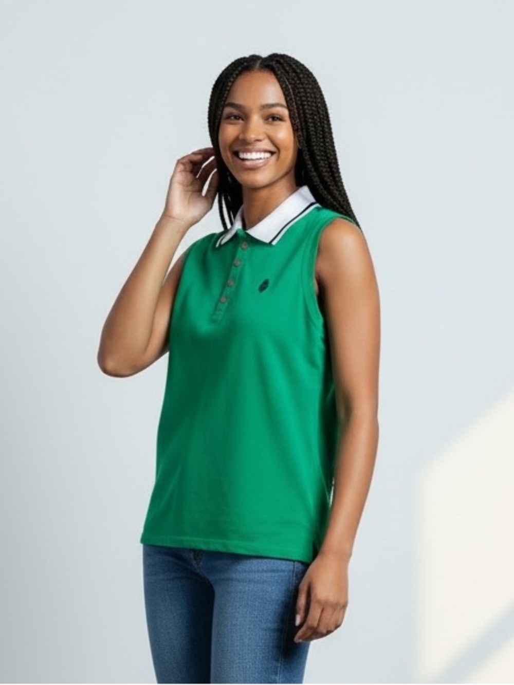 Ralph Lauren Green Sleeveless Polo with White Contrast Collar